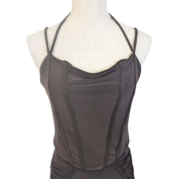 Fashion Nova Womens 2 Piece Brown Skirt Set XL Halter Corset Mermaid Midi Skirt - Picture 3 of 7